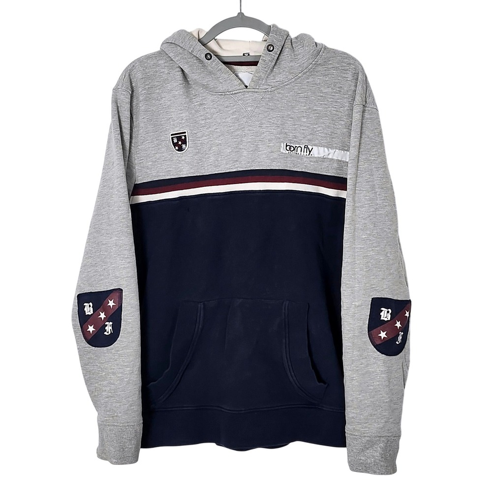 Born Fly Crest Patch Hoodie Mens 2X Gray Navy Maroon Casual Athleisure READ